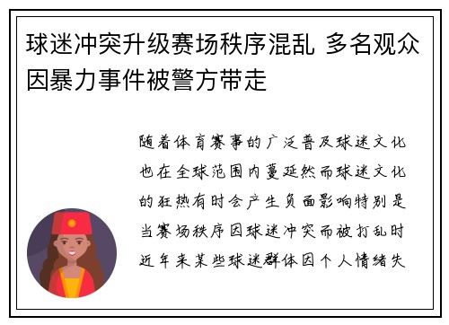 球迷冲突升级赛场秩序混乱 多名观众因暴力事件被警方带走