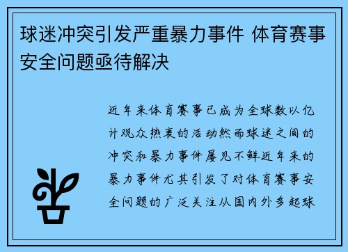 球迷冲突引发严重暴力事件 体育赛事安全问题亟待解决