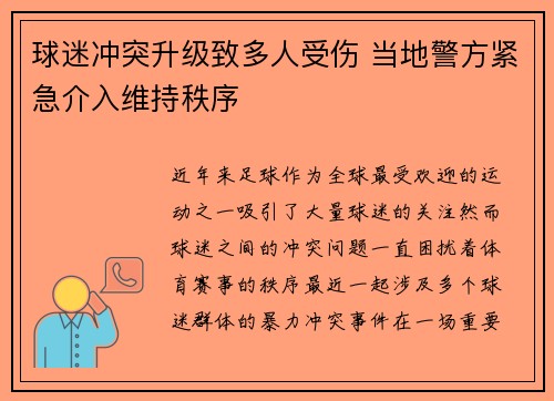 球迷冲突升级致多人受伤 当地警方紧急介入维持秩序