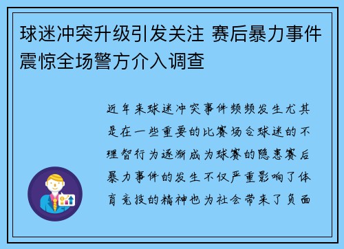 球迷冲突升级引发关注 赛后暴力事件震惊全场警方介入调查